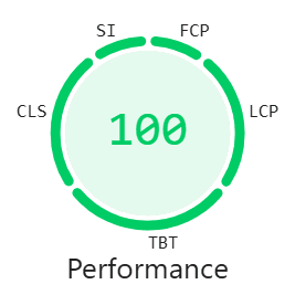 Indicator de performanță PageSpeed Insights cu scorul 100